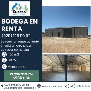 Bodega En Renta km 10 del Corredor Comercial (RENTADA)