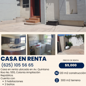 Casa En Renta Av. Quintana Roo Colonia Ampliacion Republica (RENTADA)