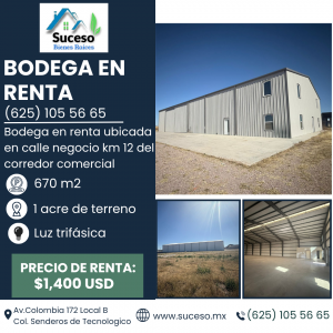 Bodega en calle negocio km 12 del Corredor Comercial (RENTADA)