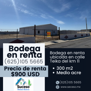 Bodega en Renta calle Teika del km 11