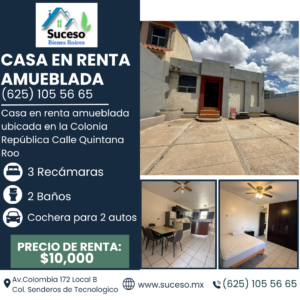 Casa En Renta Amueblada Colonia Republica